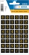 Pochette de 96 chiffres/signes adhésifs dorés sur noir, dim. 13 x 13 mm (2 feuilles 9x16 / cdt),image 1