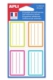 Pochette de 24 étiquettes scolaires lignées/cadrées jaune/orange/fuchsia/turquoise, format 36 x 56 mm,image 1